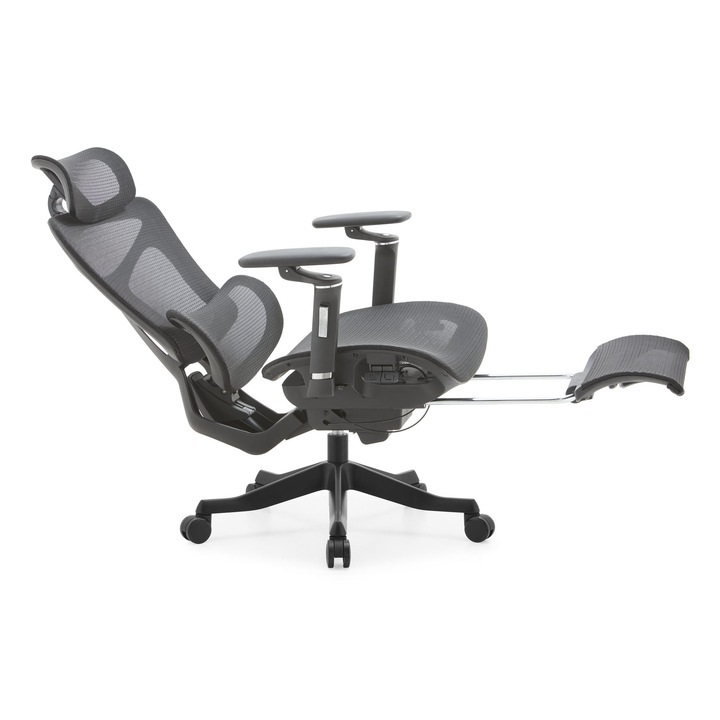 Scaun Birou Ergonomic StableDesk xRocket Ultra, Spatar Inalt 75cm, Brate/Cotiere 6D 360°, Plasa Mesh Premium Respirabil, Reglaj Inaltime 116–122cm, Lift Clasa 3, Baza Aluminiu, Roti PU Silentioase, Suporta 150kg - Negru