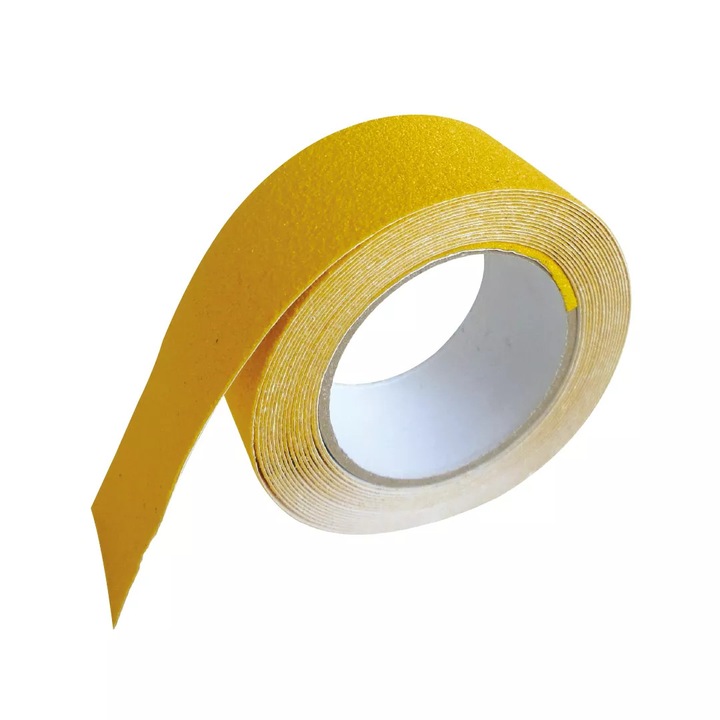Banda adeziva antiderapare, din granule abrazive, galbena