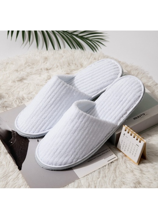 Papuci tip Hotel si SPA din velur si talpa cauciuc 10 mm, de unica folosinta LUXE SOLE, Alb