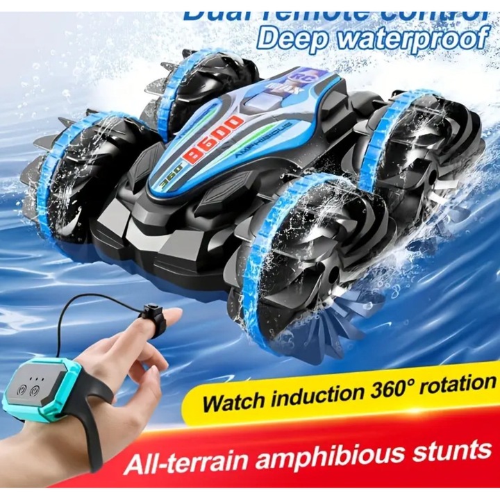 Kaszkadőr autó óraszerű távirányítóval - gesztusvezérlés, minden irányba mutató kerekek