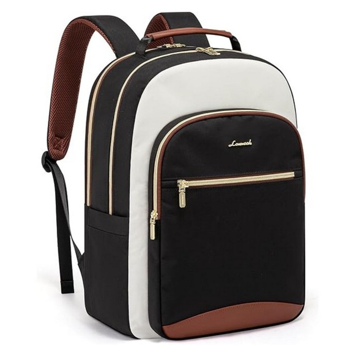 Rucsac pentru laptop impermeabil, se potriveste gentii pentru laptop de 15,6 inch, bej-negru-maro, LOVEVOOK