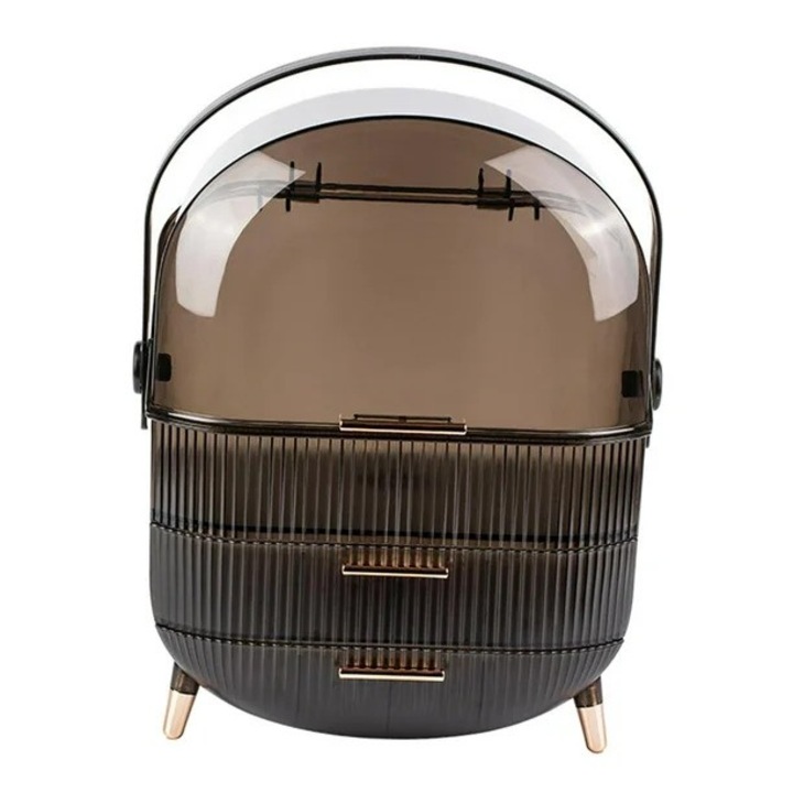 Organizator cosmetice negru cu 3 sertare, capac transparent, cutie machiaj pentru baie, dormitor sau masa de toaleta