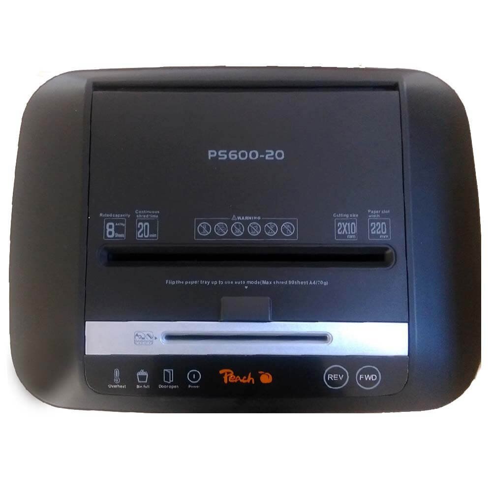 Distrugator documente si CD, PEACH, PS600-20, automat, micro cross-cut, 2x10 mm, 7 coli, 20 l