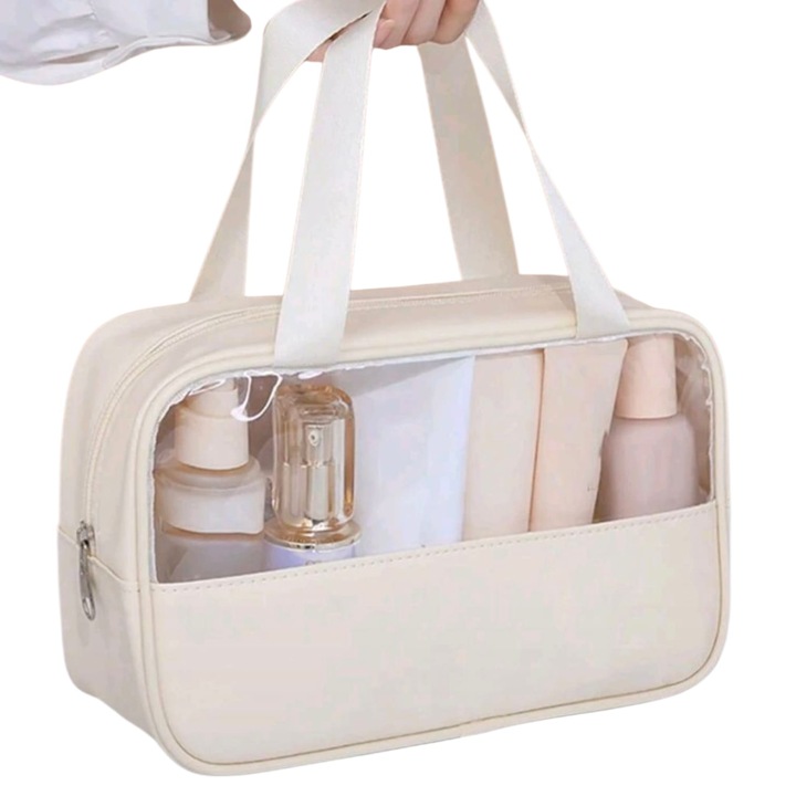 Geanta cosmetice pentru voiaj, crem, 30x20cm