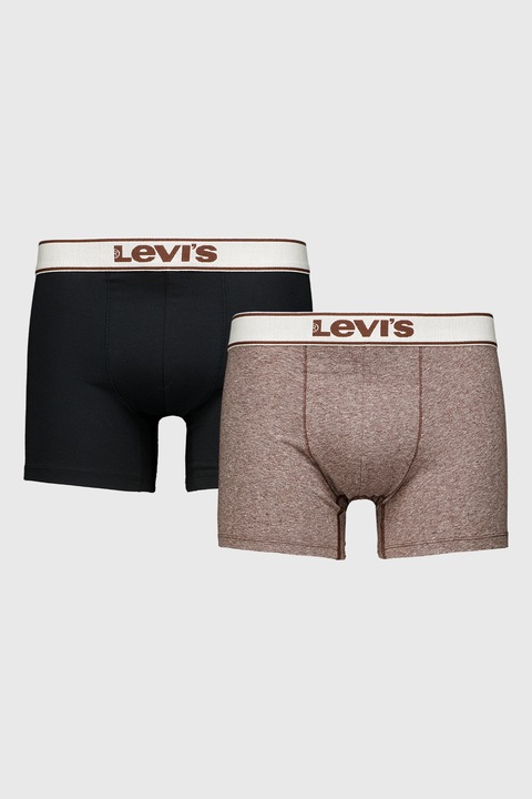 Levi's, Set de boxeri din amestec de bumbac - 2 perechi, Negru/Maro
