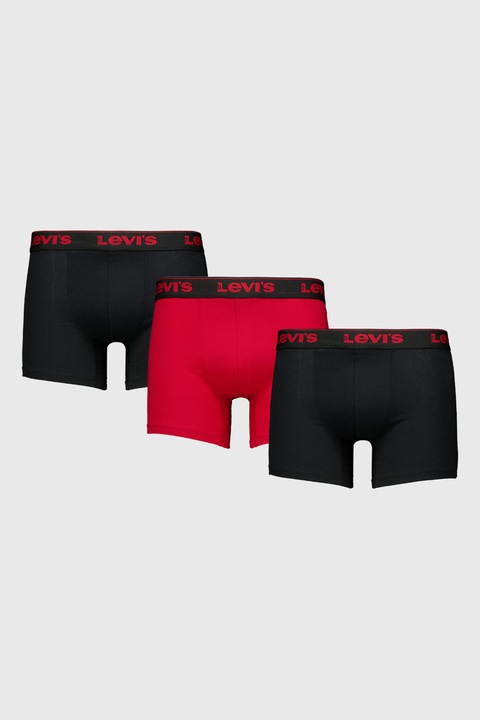 Levi's, Set de boxeri cu banda logo contrastanta - 3 perechi, Rosu/Negru, S