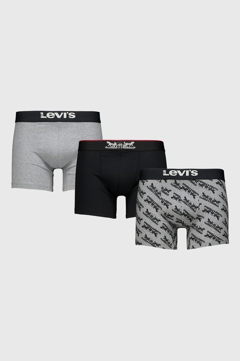 Levi's, Set de boxeri cu logo - 3 perechi, Negru/Gri melange