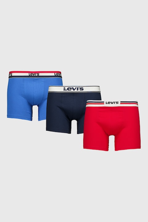 Levi's, Set de boxeri cu banda logo in talie - 3 perechi, Rosu/Albastru