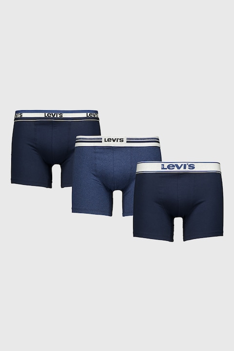 Levi's, Set de boxeri cu banda logo in talie - 3 perechi, Bleumarin