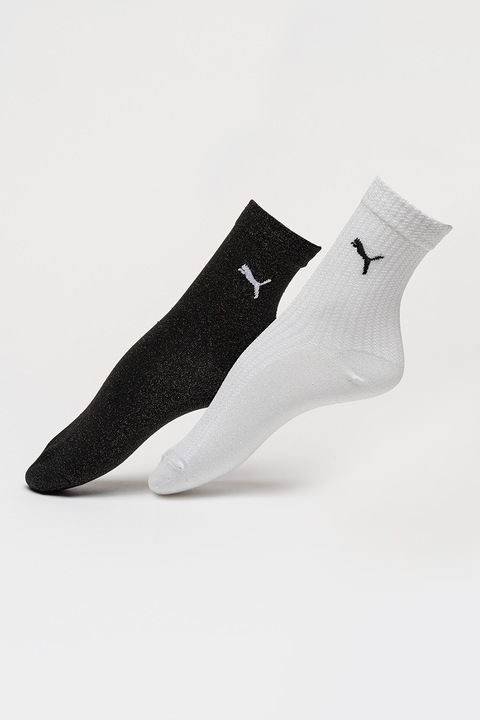 Puma, Set de sosete lungi cu logo - 2 perechi, Alb/Negru
