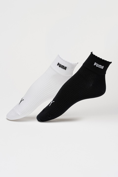 Puma, Set de sosete lungi cu logo - 2 perechi, Alb/Negru, 39-42