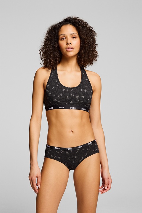 Puma, Bustiera cu decupaj pe partea din spate si imprimeu, Negru/Gri antracit