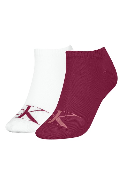 CALVIN KLEIN, Set de sosete pana la glezna cu logo - 2 perechi, Visiniu/Alb murdar