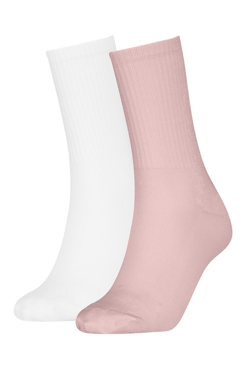 CALVIN KLEIN, ДЪлги рипсени чорапи, 2 чифта, Бял/Прашно розово, One Size