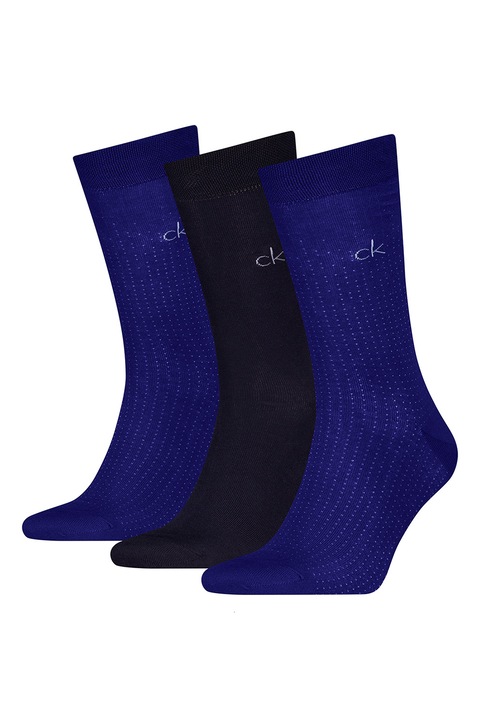 CALVIN KLEIN, Дълги чорапи с лого, 3 чифта, Черен/Кралско Синьо, One Size