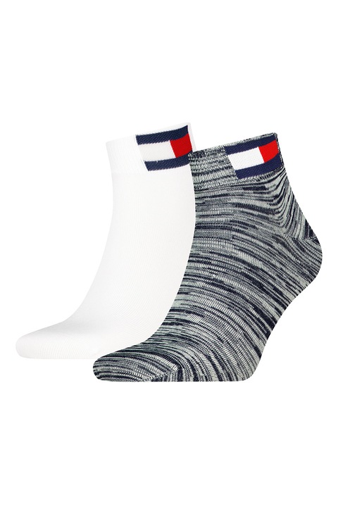 Tommy Hilfiger, Унисекс чорапи до глезена с памук - 2 чифта, Бял/Tъмносив