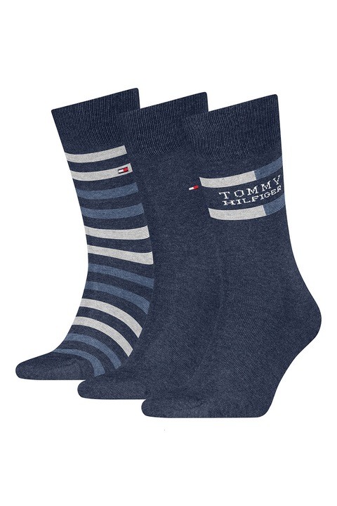 Tommy Hilfiger, Set de sosete din amestec de bumbac - 3 perechi, Albastru inchis/Alb murdar
