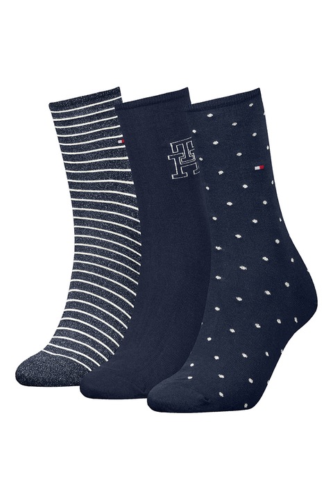 Tommy Hilfiger, Дълги чорапи с десен - 3 чифта, Бял/Тъмносин