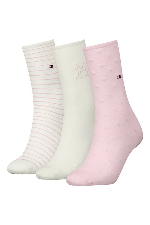 Tommy Hilfiger, Set de sosete lungi cu model variat - 3 perechi, Roz pastel/Verde fistic