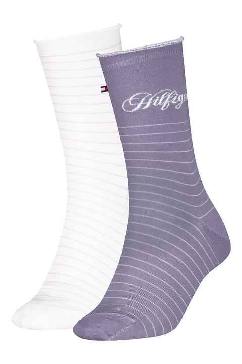 Tommy Hilfiger, Чорапи с принт и лого - 2 чифта, Бял/Бледовиолетов