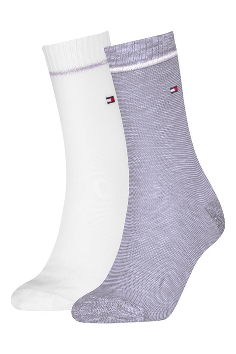 Tommy Hilfiger, Дълги чорапи с лого - 2 чифта, Бял/Лилав