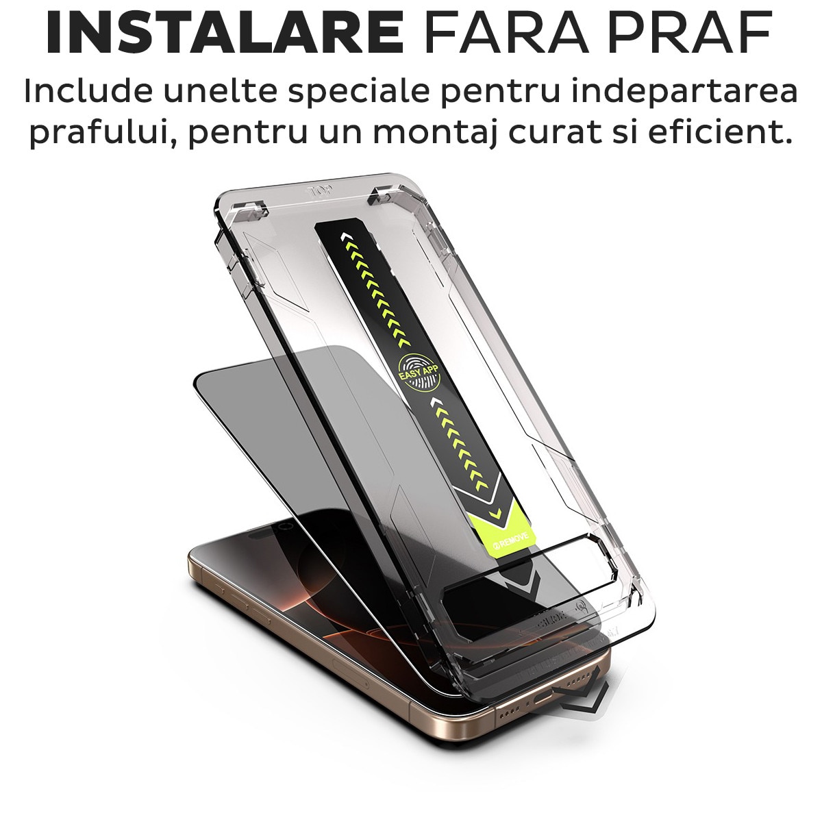 Folie Sticla Privacy pentru Apple iPhone 14 Daden TitanGlass, Full Cover, Kit de instalare usoara si rapida cu dispozitiv de potrivire automata, Protectie Profesionala, Ultra Rezistenta