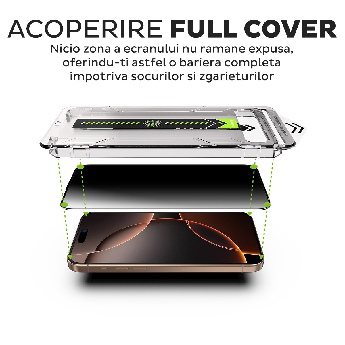 Folie Sticla Privacy pentru Apple iPhone 14 Daden TitanGlass, Full Cover, Kit de instalare usoara si rapida cu dispozitiv de potrivire automata, Protectie Profesionala, Ultra Rezistenta