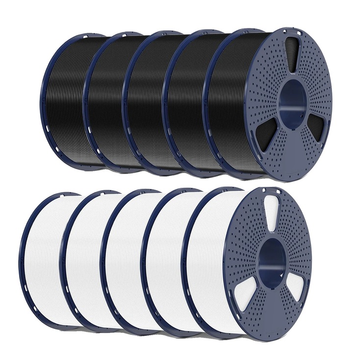 Filament PLA+, viteza mare de imprimare, set 5Black 5White, 1.75mm, 1kg