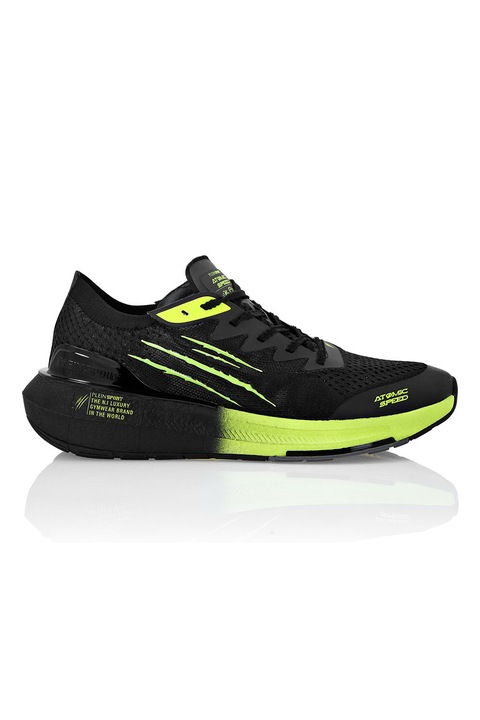 Plein Sport, Pantofi sport cu plasa Atomic Speed, Negru/Verde lime