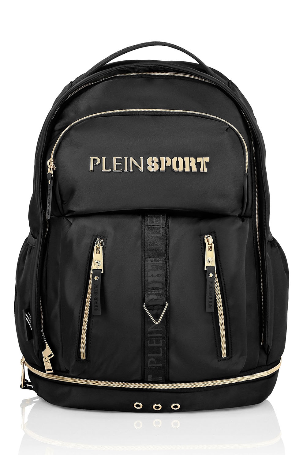 Plein Sport, Rucsac unisex cu buzunare multiple, Auriu, Negru