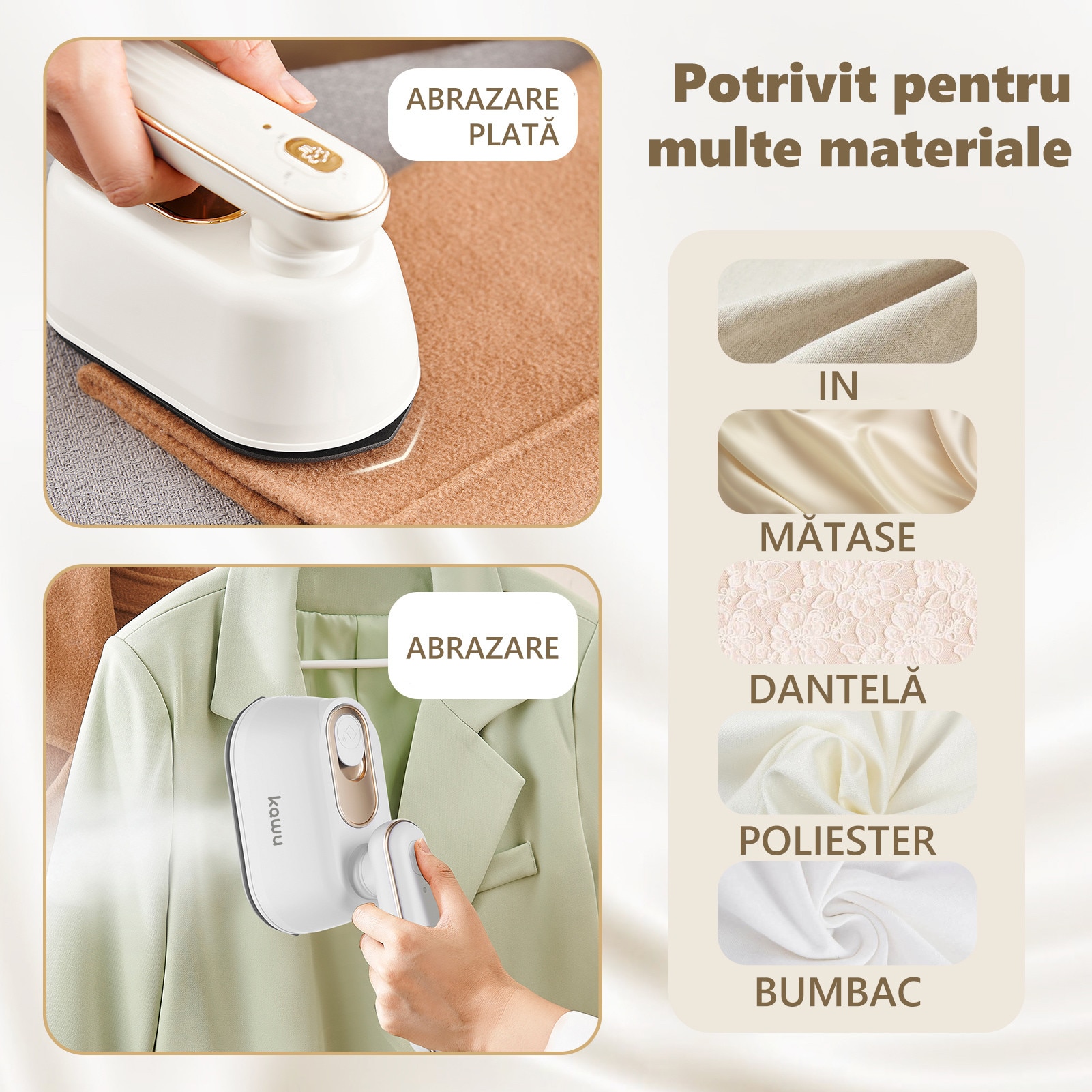 Fier de calcat portabil cu abur kawuCR-YT06A, incalzire rapida in 5 secunde, rezervor de apa de 120 ml, volum variabil de abur 20 g/min, maner rotativ la 180°, functie de calcare uscata si umeda, potrivit pentru scoala, calatorii, birou si alte ocazii