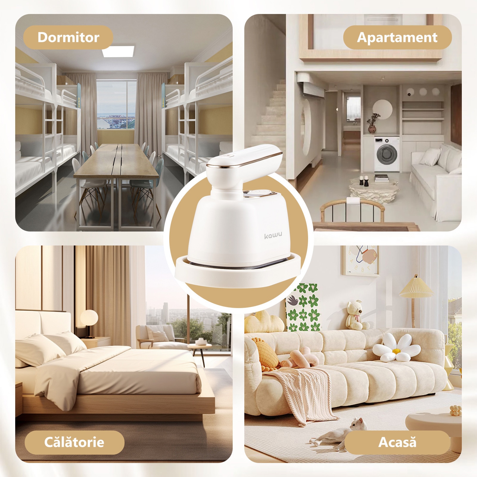 Fier de calcat portabil cu abur kawuCR-YT06A, incalzire rapida in 5 secunde, rezervor de apa de 120 ml, volum variabil de abur 20 g/min, maner rotativ la 180°, functie de calcare uscata si umeda, potrivit pentru scoala, calatorii, birou si alte ocazii