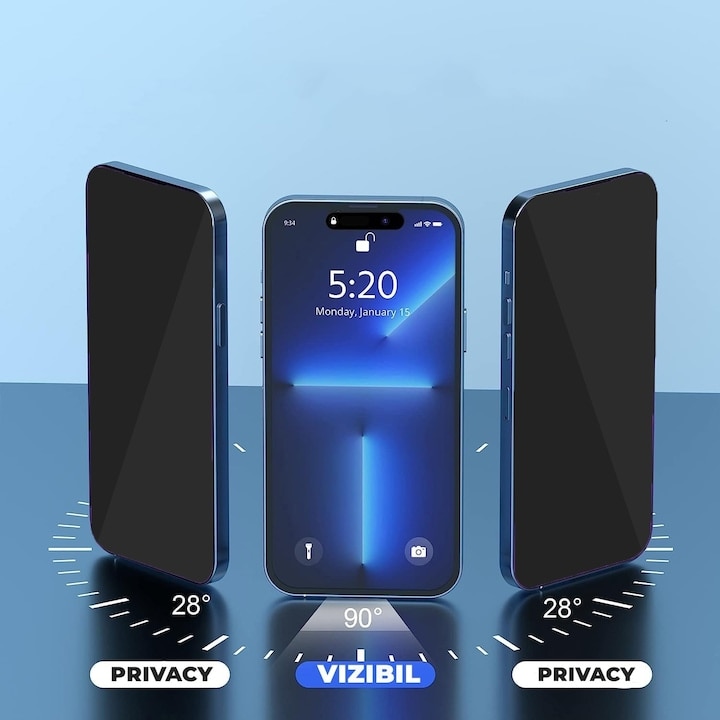 Folie Sticla Privacy pentru Apple iPhone 14 Pro Max Daden TitanGlass, Full Cover, Kit de instalare usoara si rapida cu dispozitiv de potrivire automata, Protectie Profesionala, Ultra Rezistenta