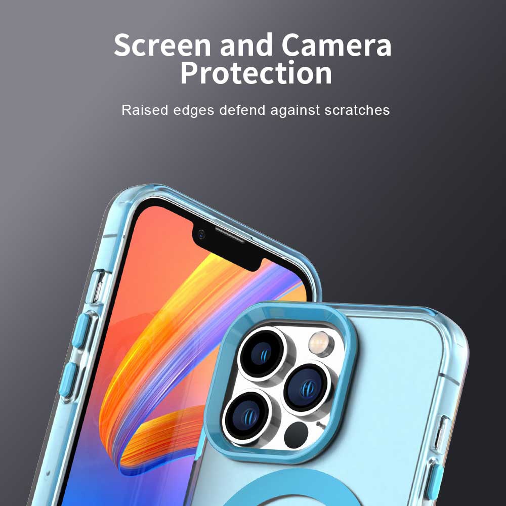 Husă Candy Case MagSafe pentru iPhone 14 Pro Max, albastră, TPU și policarbonat, protecție suplimentară colțuri