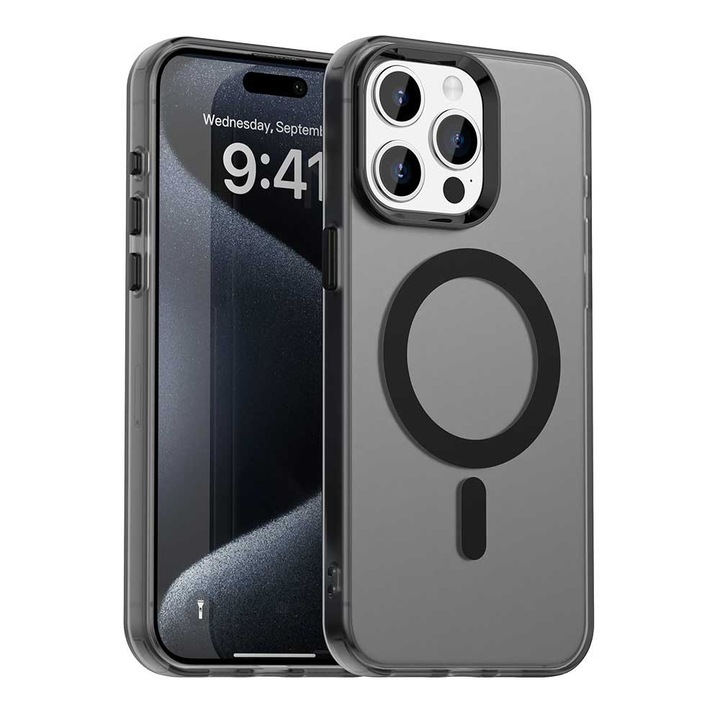 Husă Candy Case pentru iPhone 15 Pro Max, Neagră, TPU și Policarbonat, design minimalist