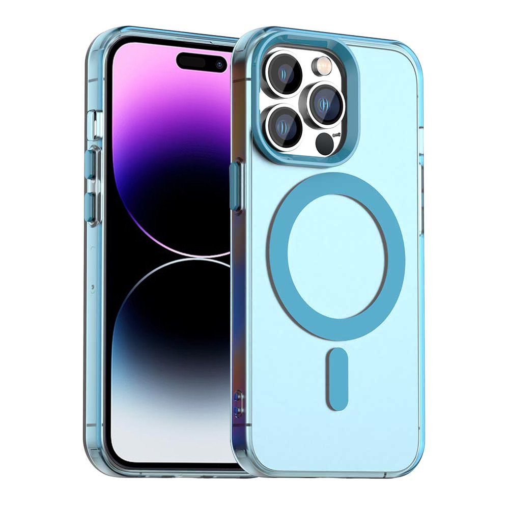 Husă Candy Case MagSafe pentru iPhone 14 Pro Max, albastră, TPU și policarbonat, protecție suplimentară colțuri