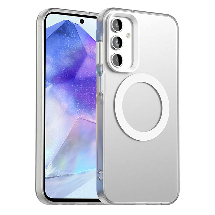 Husa pentru Samsung Galaxy A55 5G, MagSafe, Stef's Cat, Alb