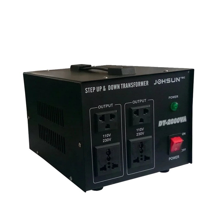 Stabilizator de tensiune 2000W, protectie la suprasarcina, racire naturala, negru, 23x19.3x15.3cm