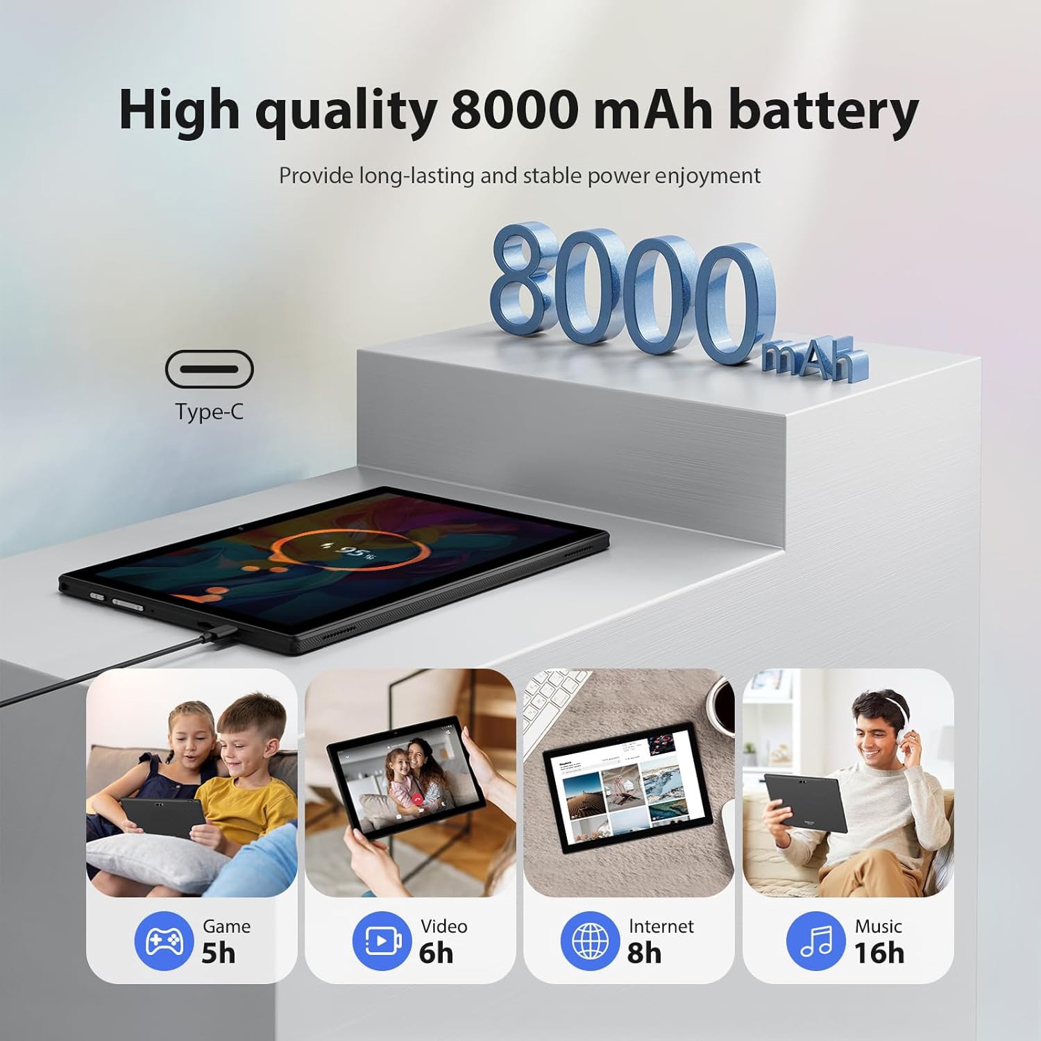 Tableta 10.1" Octa-Core, Android 14.0, 36(12+24)GB RAM, 128GB ROM, 5GHz WIFI, 1280*800, 8000mAh, albastru
