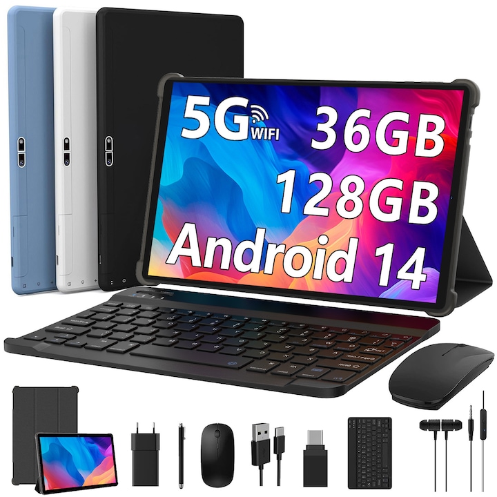 Tableta 10.1" Octa-Core, Android 14.0, 36(12+24)GB RAM, 128GB ROM, 5GHz WIFI, 1280*800, 8000mAh, albastru
