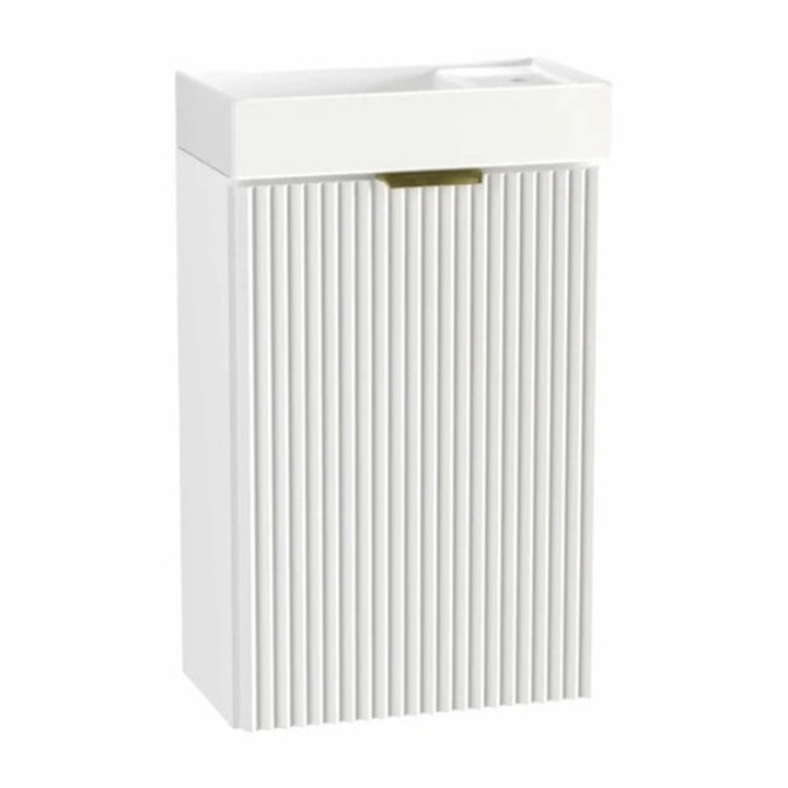 Dulap de baie Wena Meble, cu chiuveta, fronturi canelate Willy, 40x57x22 cm, Alb