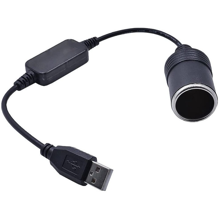 Adaptor USB la bricheta auto 12V 50cm negru