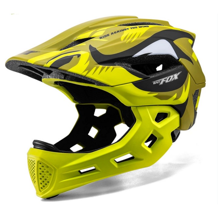 Casca de protectie integrala pentru copii Batfox, M 48-54cm, verde, 13 ventilatii