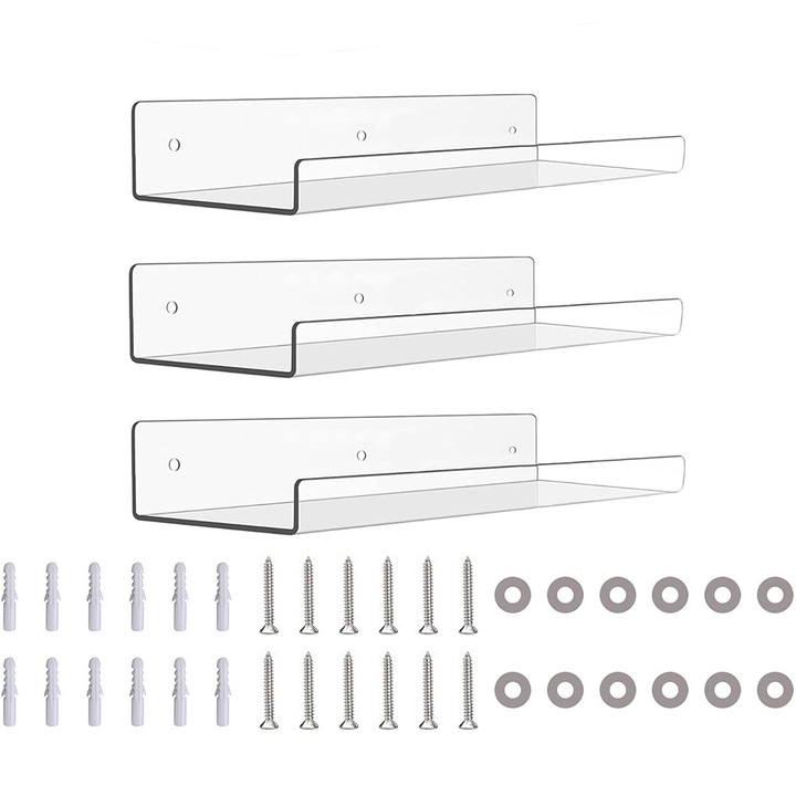 3 db fali polc szett, BOMSTOM, Akril, Könyvekhez/Tároláshoz/Szobadekorációhoz, Átlátszó