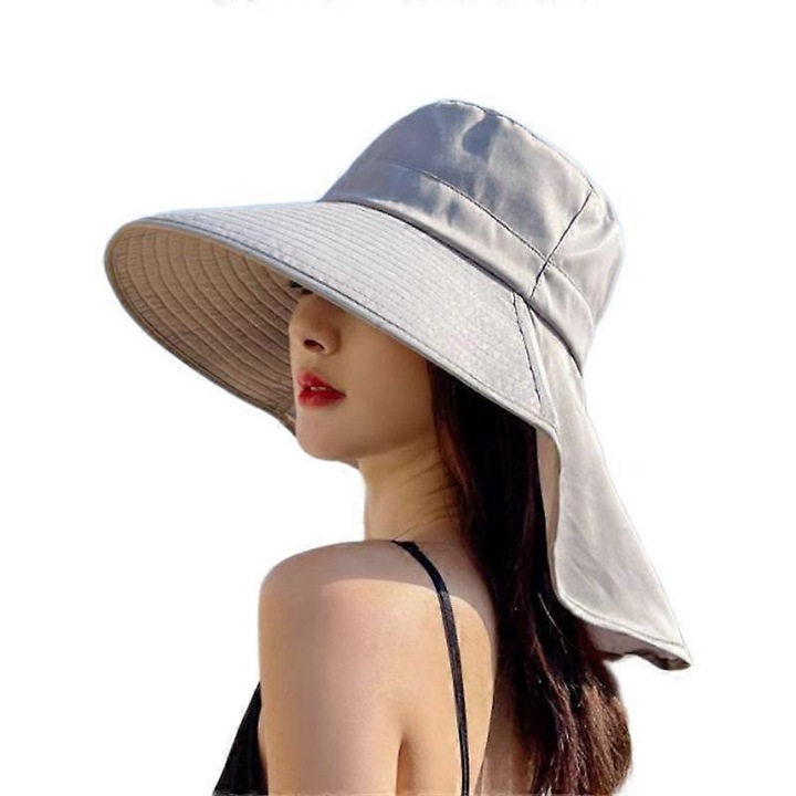 Palarie de pescuit pentru drumetii, impermeabila, din nailon, cu bor larg, cu sapca mare pentru gat, protectie solara UPF 50+ (gri)