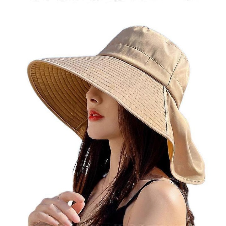 Palarie de pescuit pentru drumetii, impermeabila, din nailon, cu bor larg, cu sapca mare pentru gat, protectie solara UPF 50+ (kaki)