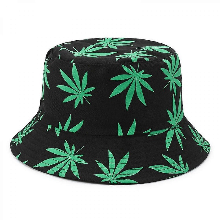 Palarie de pescar Maple Leaf, palarie de pescar pentru barbati si femei, palarie de soare imprimata cu model de oala (negru verde)