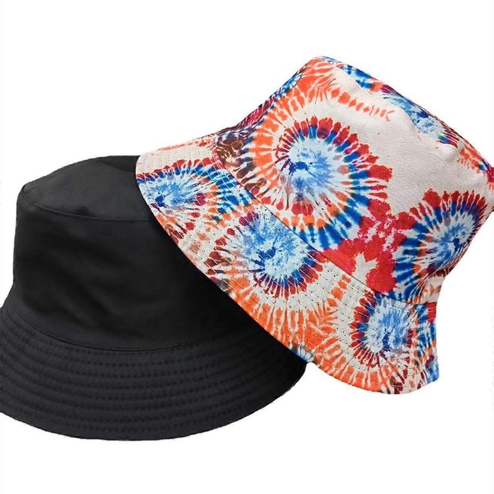Ретро двустранно принтирана пътна шапка-кофа за мъже и жени, лятна слънцезащита, багрена с тай-дай, ежедневна шапка за басейн