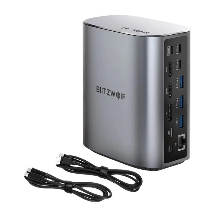 Docking Station Blitzwolf BW-TH15 17in1 2xHD+DP+4xC+3xUSB 3.0+USB 3.1+C 3.2+C PD+RJ45+micro SD+SD+3.5mm Audio