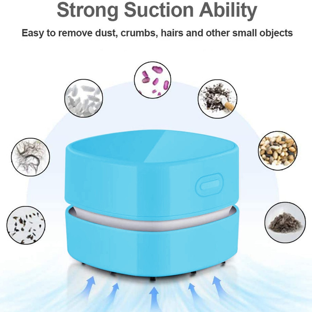 Aspirator de birou portabil, capacitate 1400mAh, albastru, 8x6.5cm